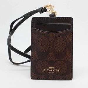 Coach dark brown signature lanyard and card holder
